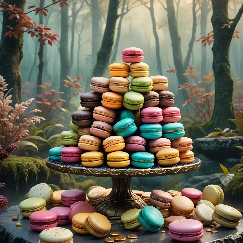 Decadent Macarons in Mystical Forest, Digital Painting