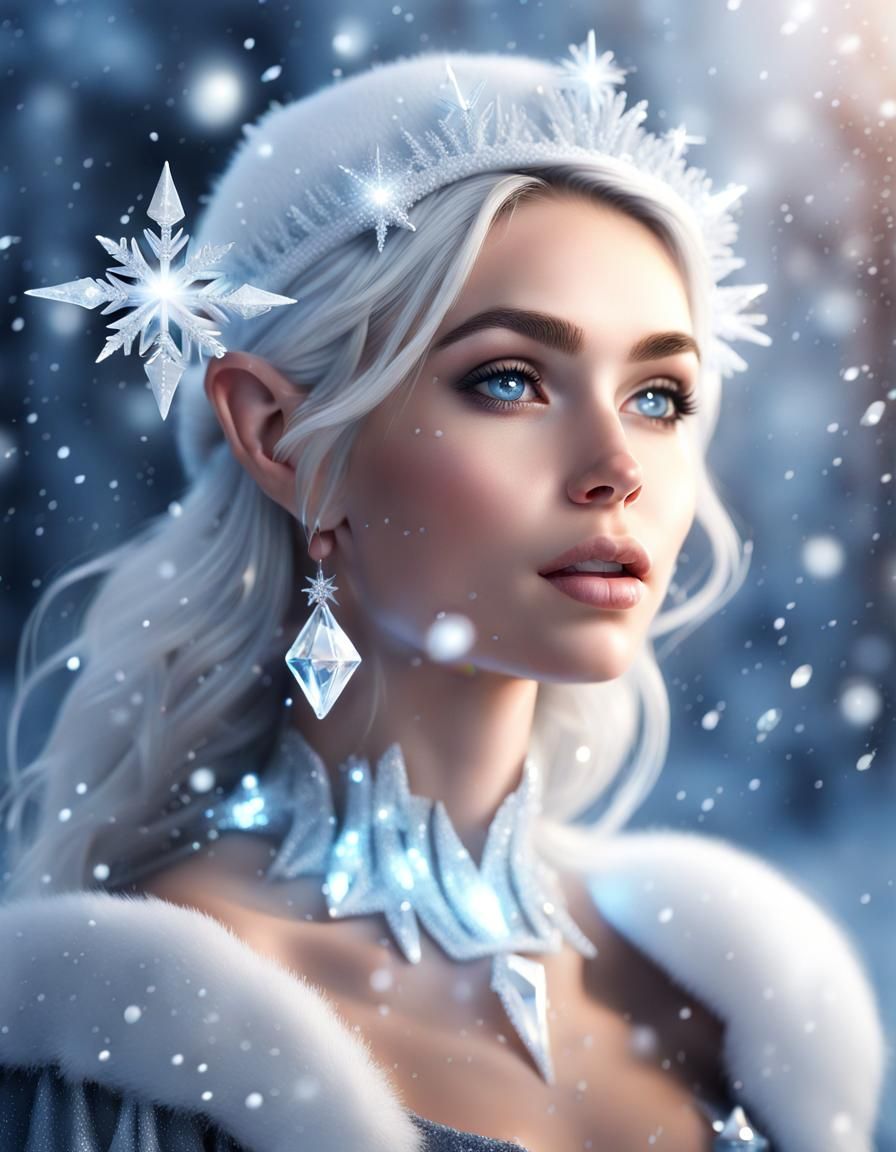 Magical Snowy Elf Girl, Hyperrealistic Christmas Photo