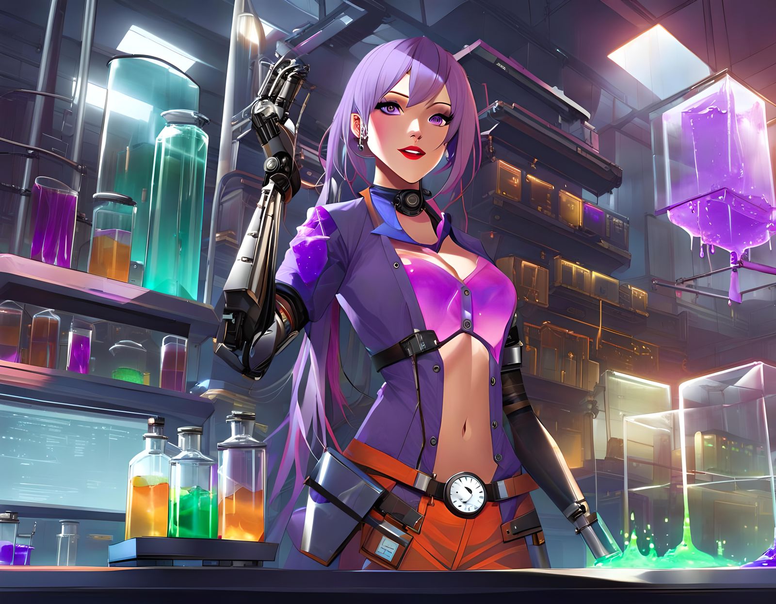 Cyberpunk Mad Scientist with Prosthetic Arm