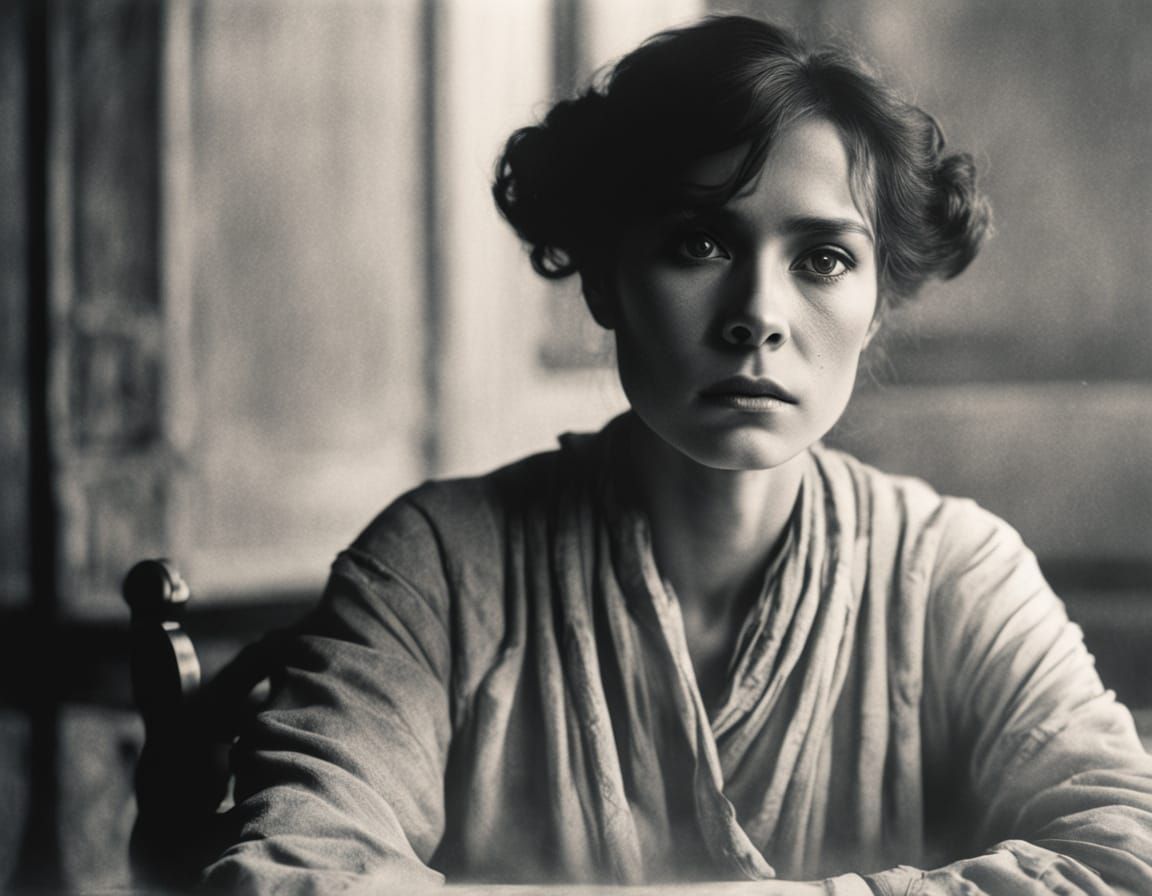 Woman in Despair: A Haunting Portrait in Cold Monochrome