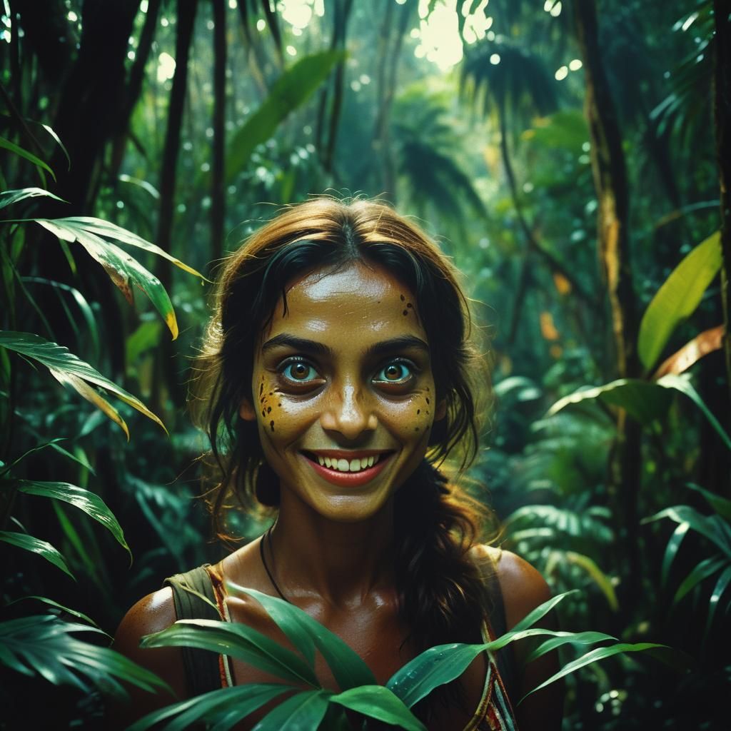 Bronze-Eyed Woman in Jungle, Cinematic Film Still