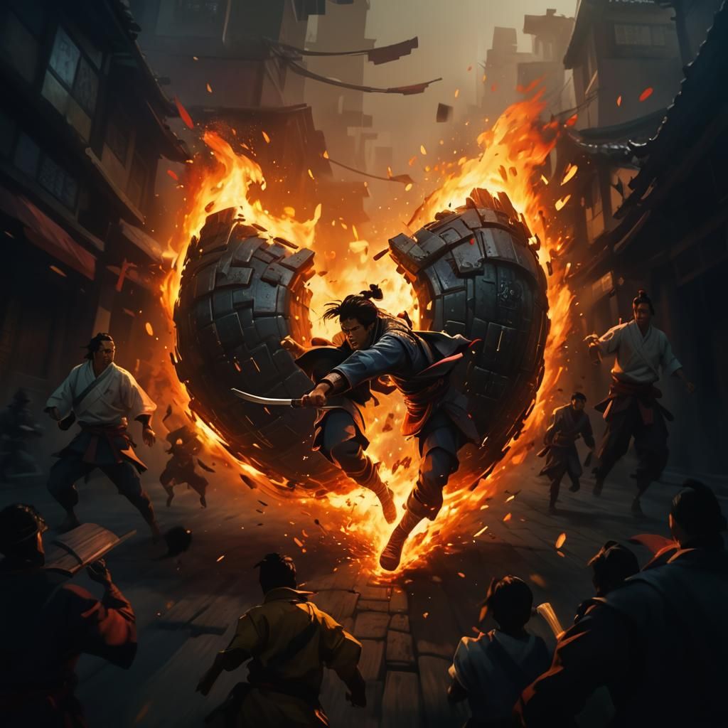 Samurai Chase Scene in Dynamic Concept Art