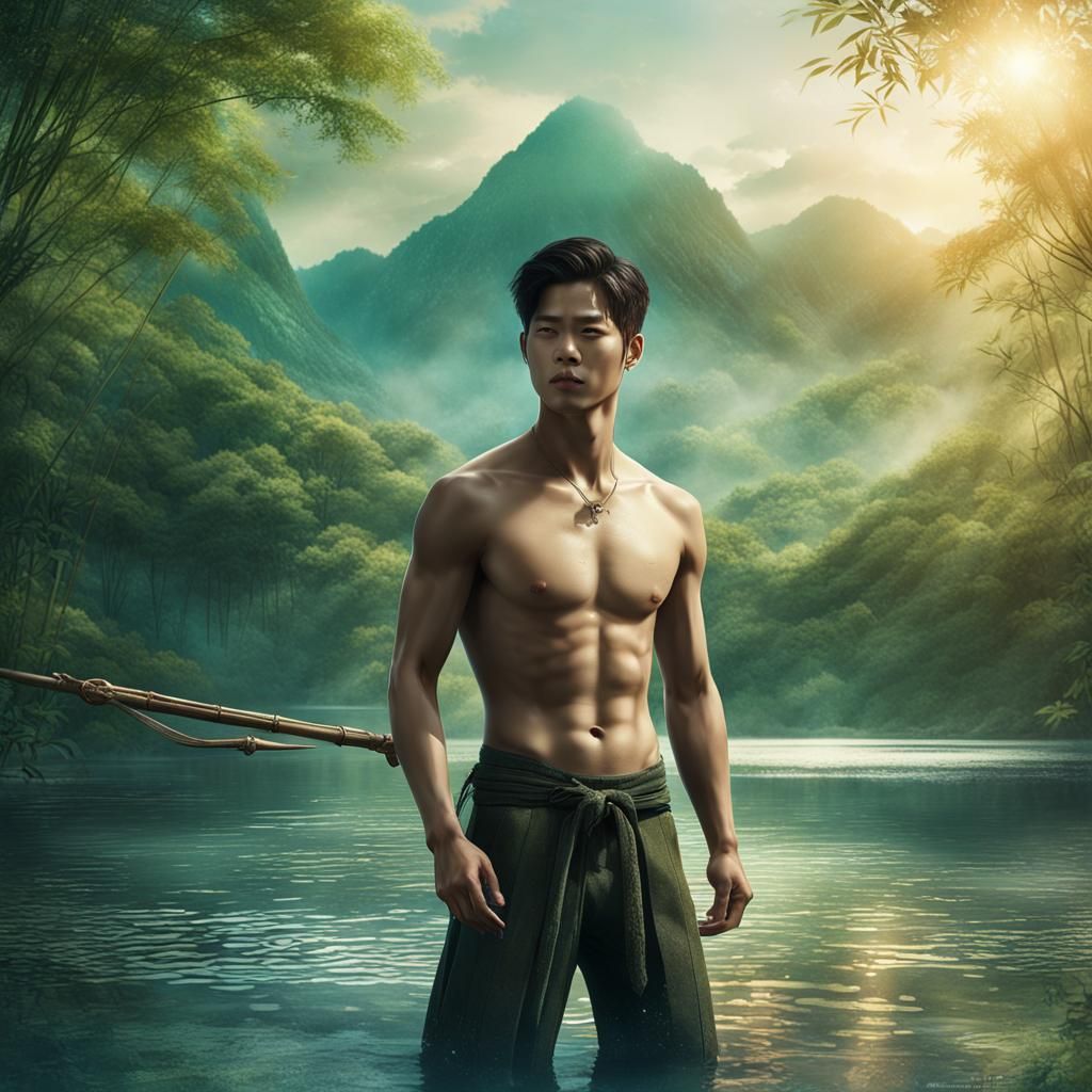 Actor in Lake with Horse: Detailed Matte Painting