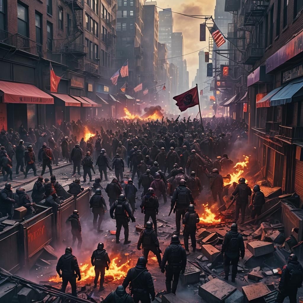 Cyberpunk Rioters Clash on Barricades in New York