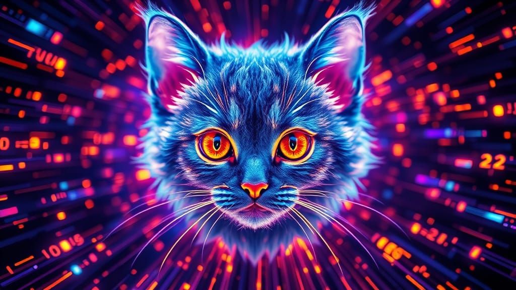 Bioluminescent Kitten Sculpture of Code