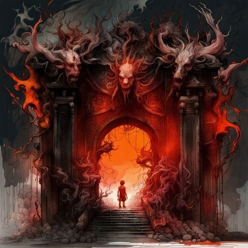 Dramatic Gehenna Gate of Suffering in Inkblot Art
