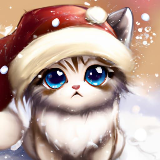 Chibi Ragdoll Kitten in Snow: Digital Illustration