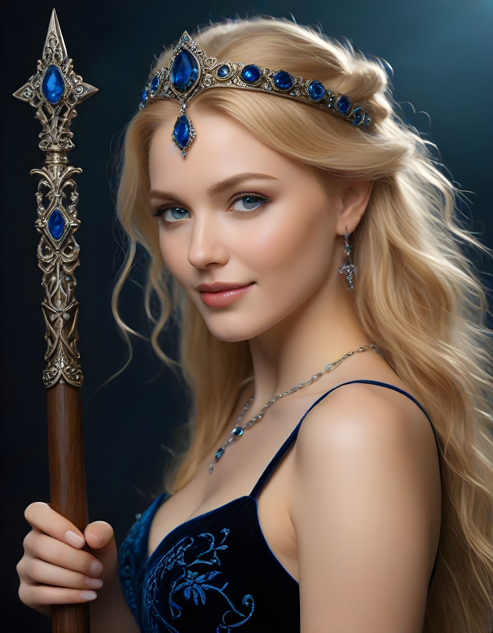 Ethereal Norse Goddess in Sapphire Blue Regalia
