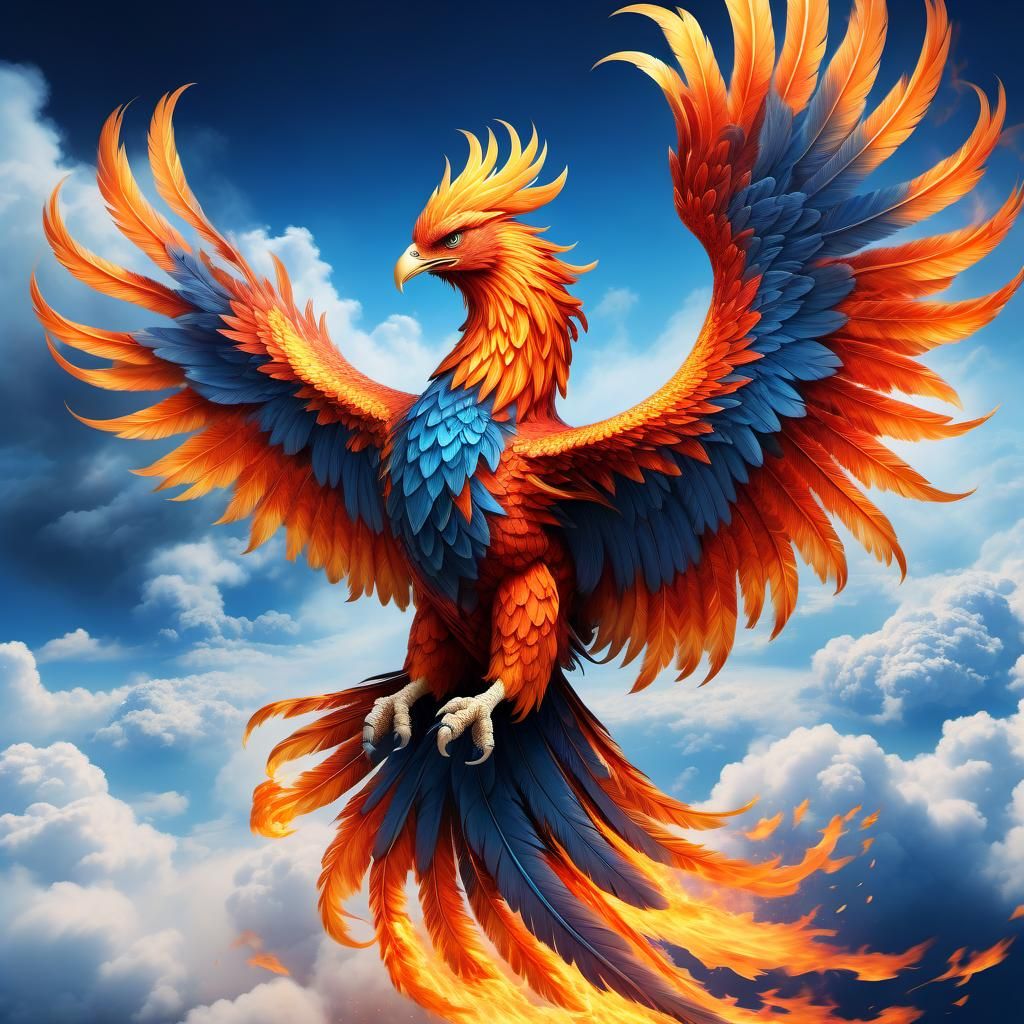 Fiery Phoenix Soaring Above the Clouds