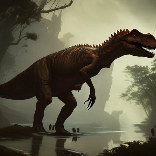 Hyperdetailed Dinosaur in Dark Fantasy Style