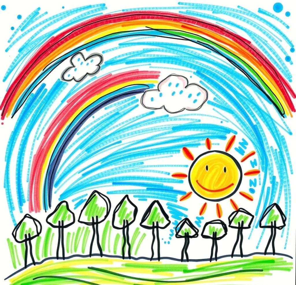 Sky and rainbow and Sun and trees