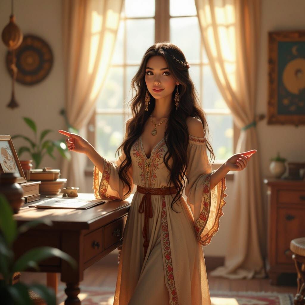 3D Woman in Hippie Astrology Pose, Ethereal Digital Art