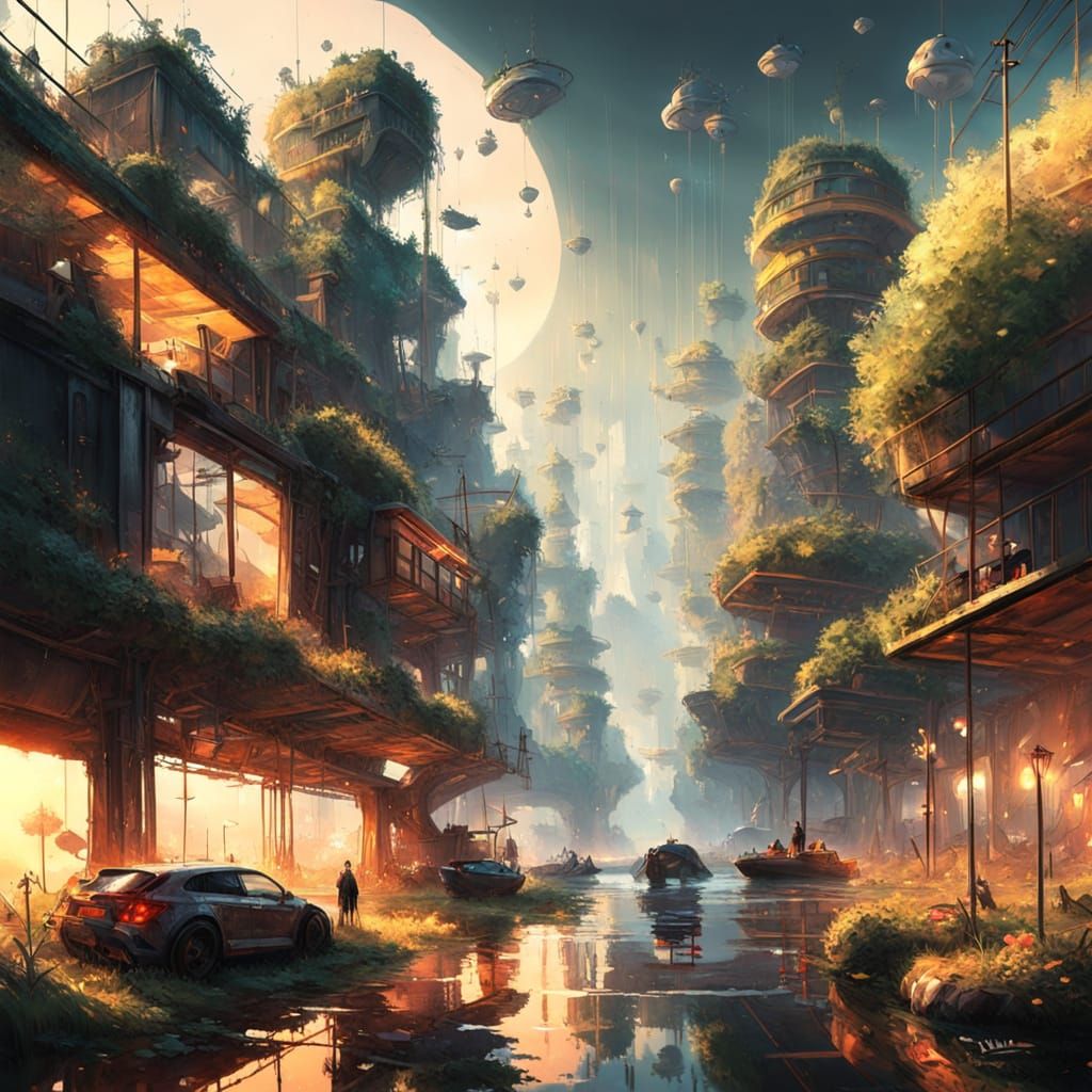 Solarpunk Metropolis on Floating Islands: A Vibrant, Sustain...