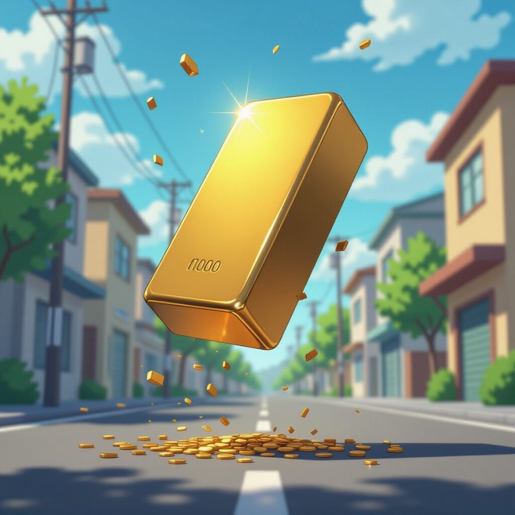 Gold Ingot Falls Down Anime Street