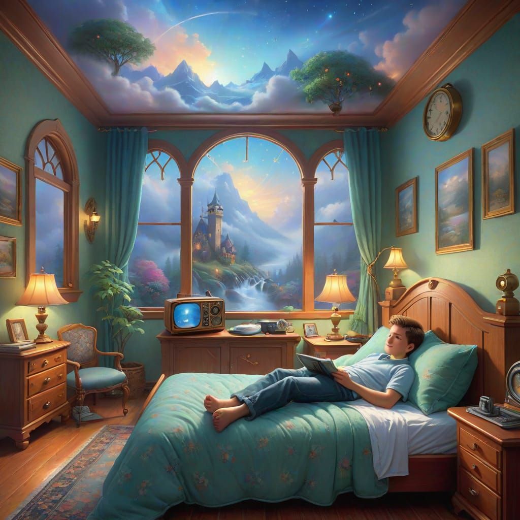 Boy Relaxing in Castle Bed with Soft Music