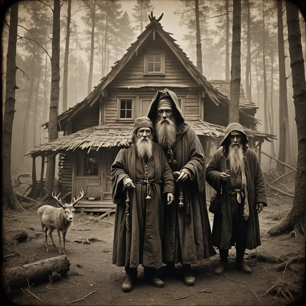 Sepia Daguerreotype of Hermit with Lapland Mythical Creature...