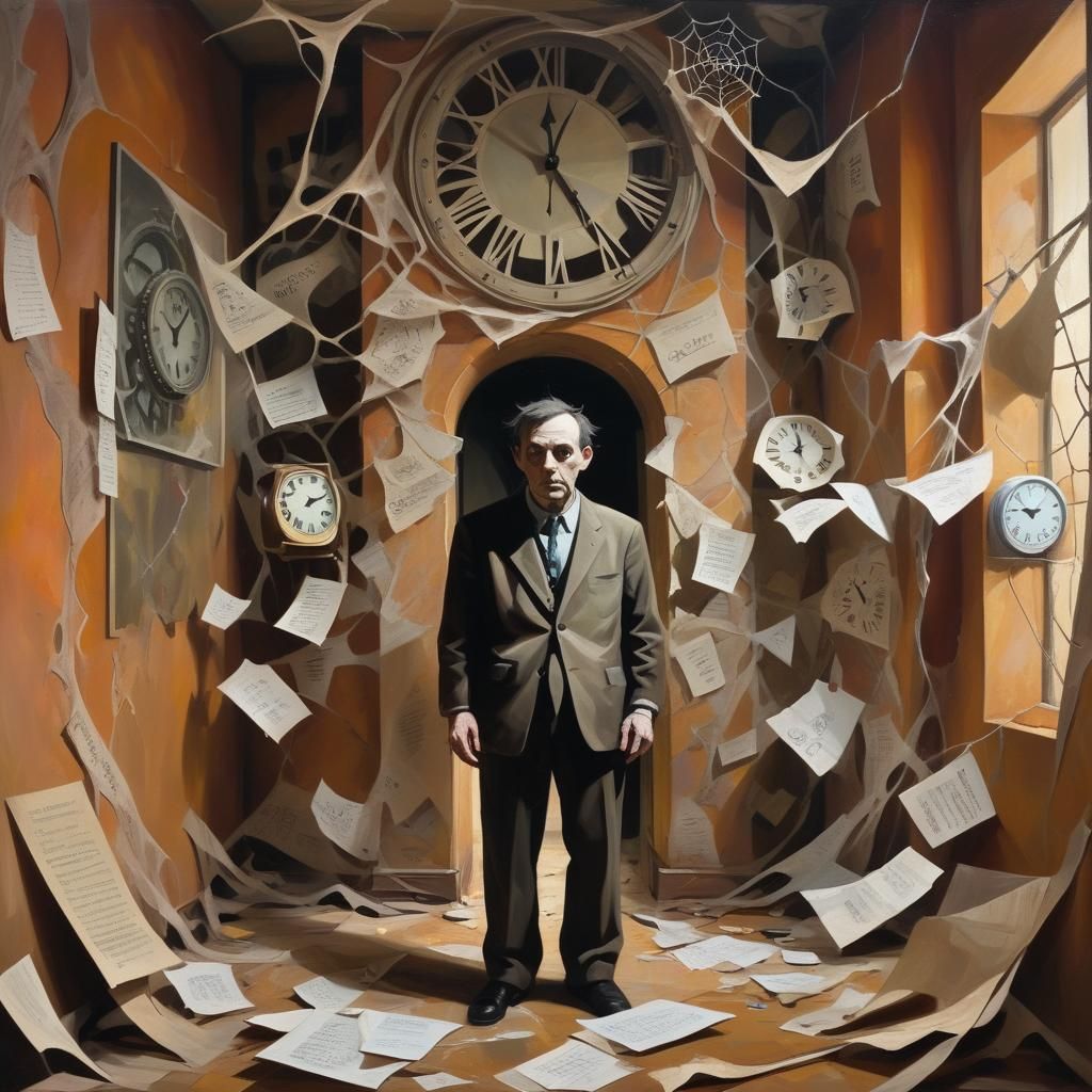 Surrealist Figure in Eerie Room as Oil Painting