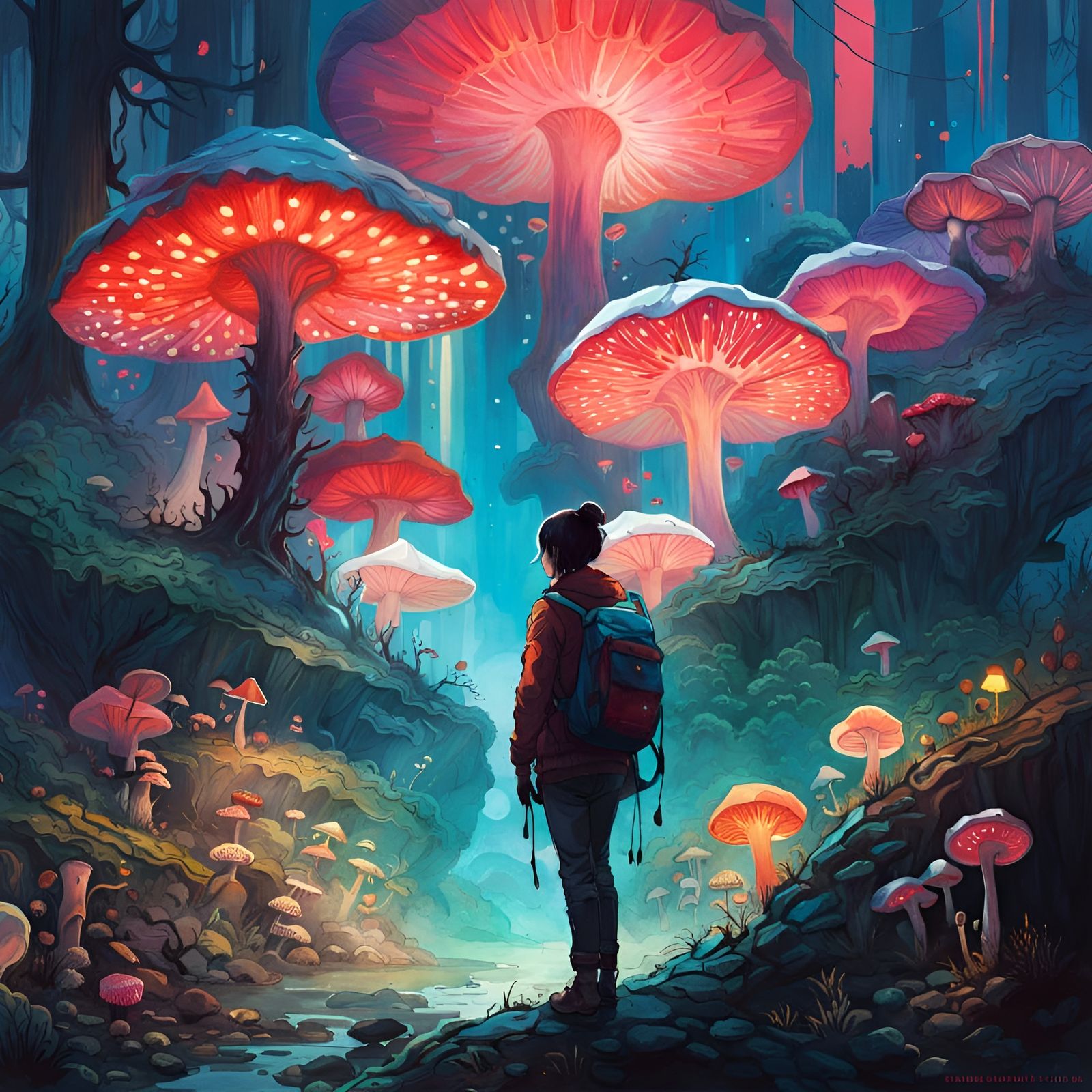 Surreal Insomniac's Dreamscape in Neon Watercolor