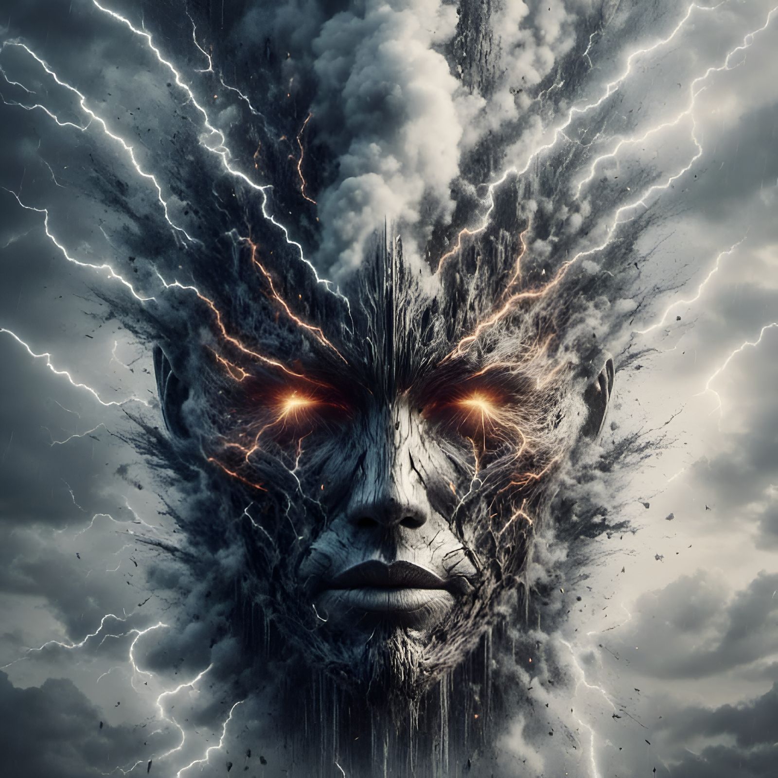 Fractal Pattern Alien Face with Electrical Impulses