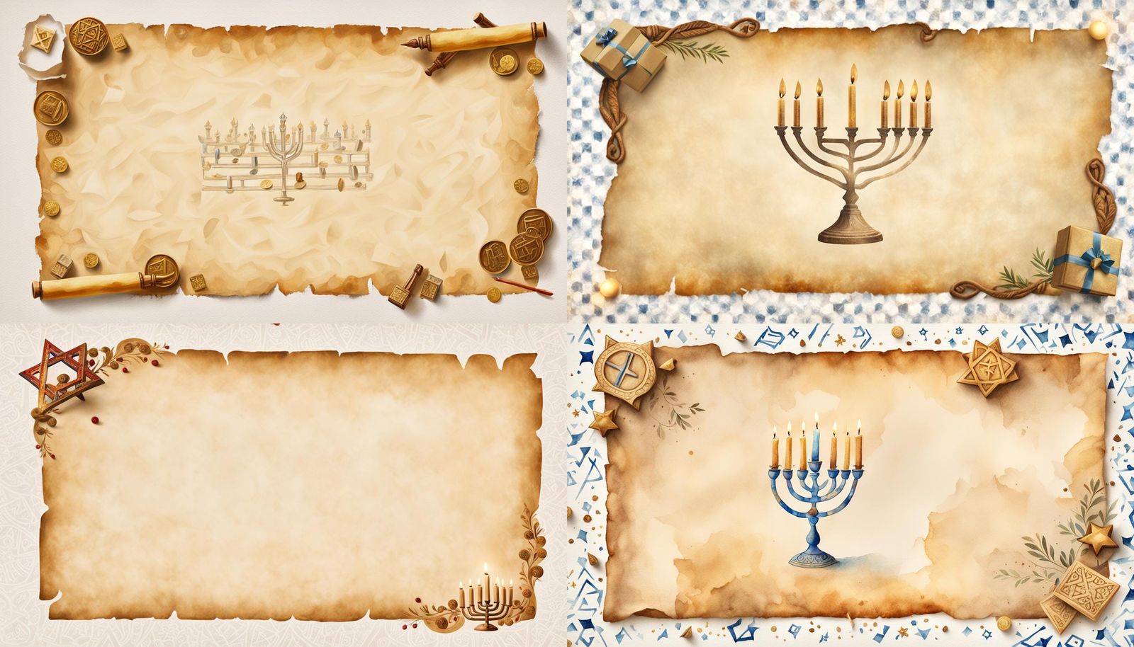 Hanukkah Objects on a Vintage Parchment Landscape