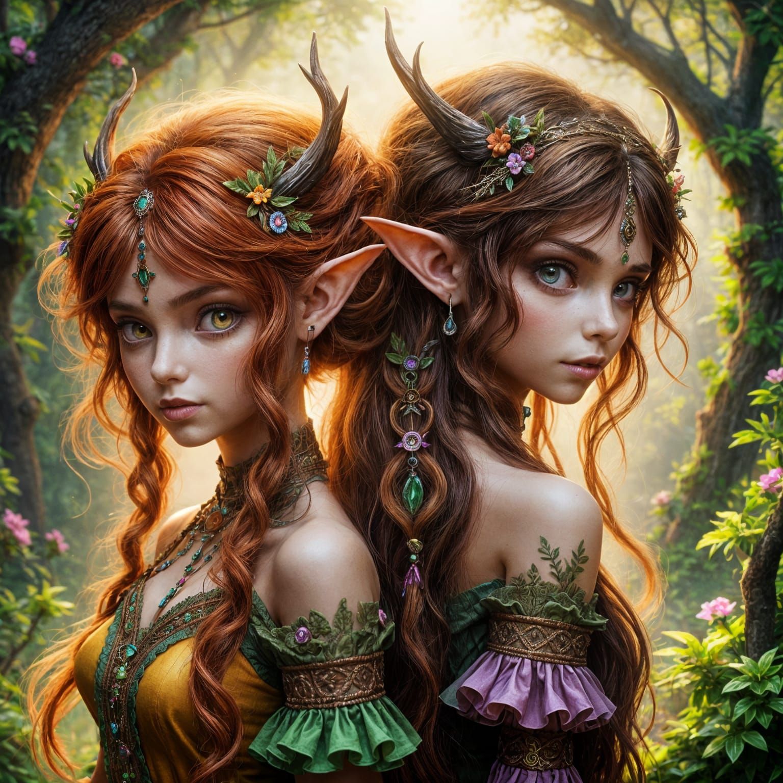 Elves Standing Back-to-Back
