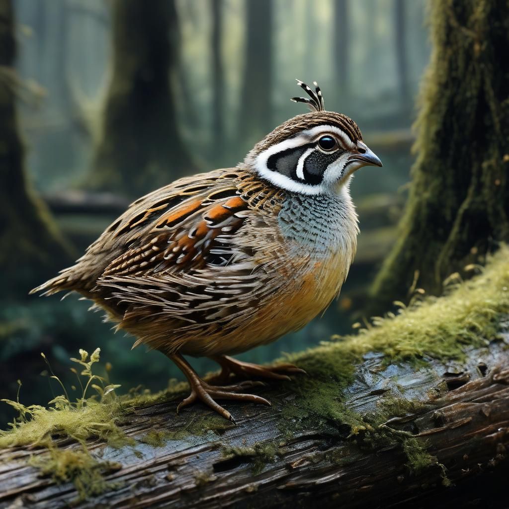 Cute Fluffy Quail Portrait in Fine Art Style
