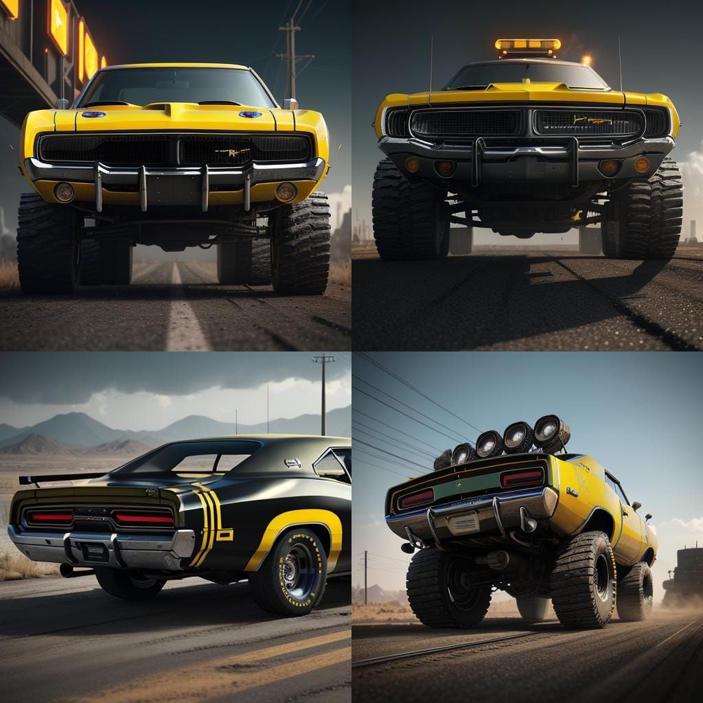 Futuristic 1973 Dodge Charger with Tank Treads