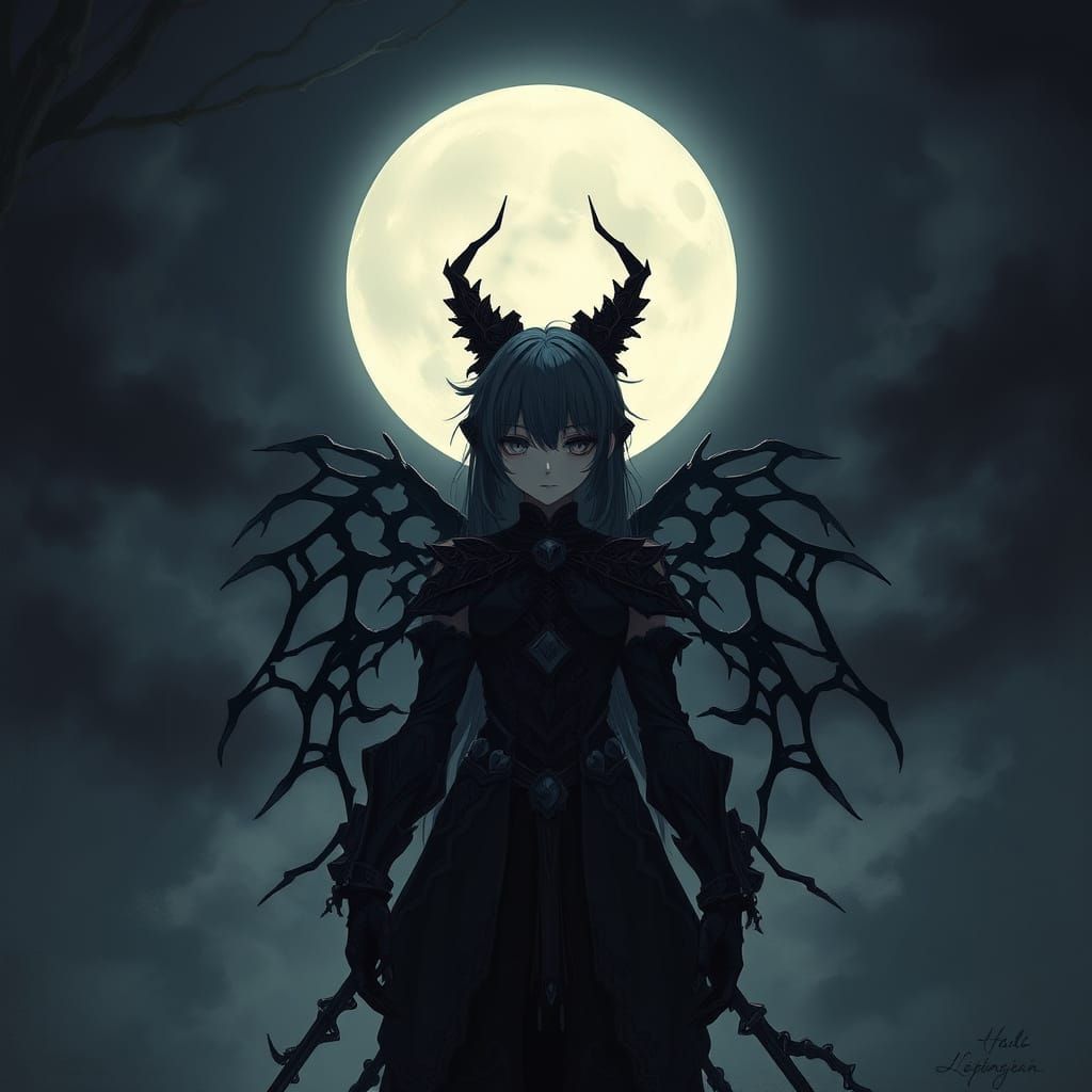 Enigmatic Anime Girl in Dark Fantasy Attire