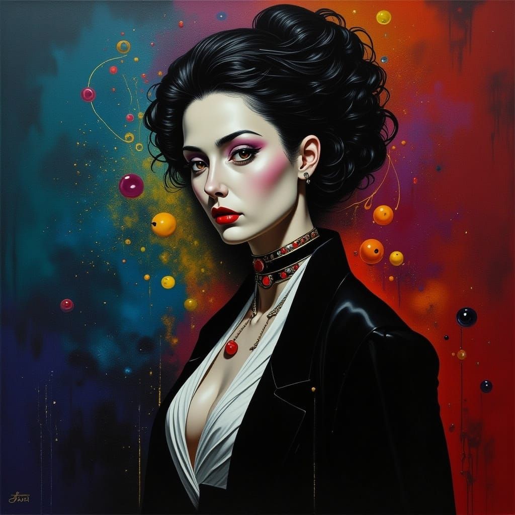 Elegant Vampire Woman in Victorian Attire, Mid-Shot Portrait