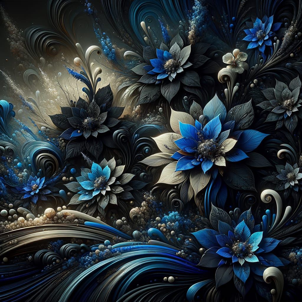 Fantasy Black and Blue Flowers Matte Painting