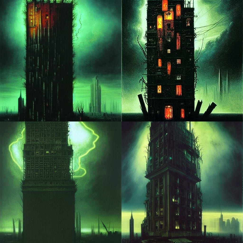 Sinister Tower Ruins in Dystopian Dieselpunk Style