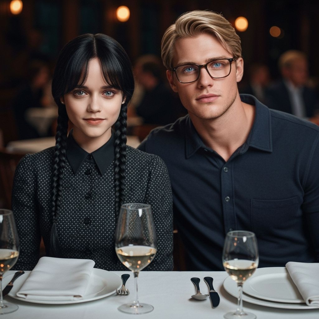 23-Year-Old Wednesday Addams with Kind Expression, Cinematic...