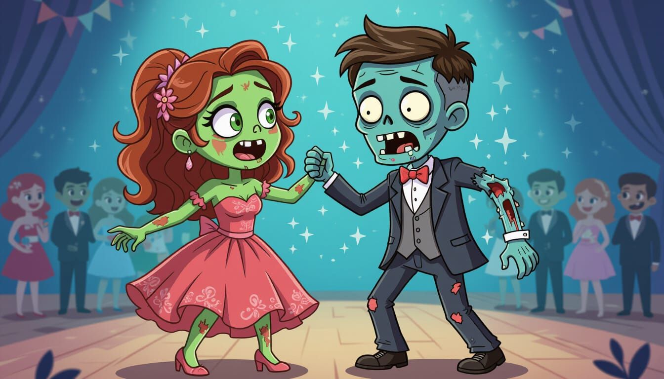 Adorable Zombie Couple Dancing Awkwardly at Prom
