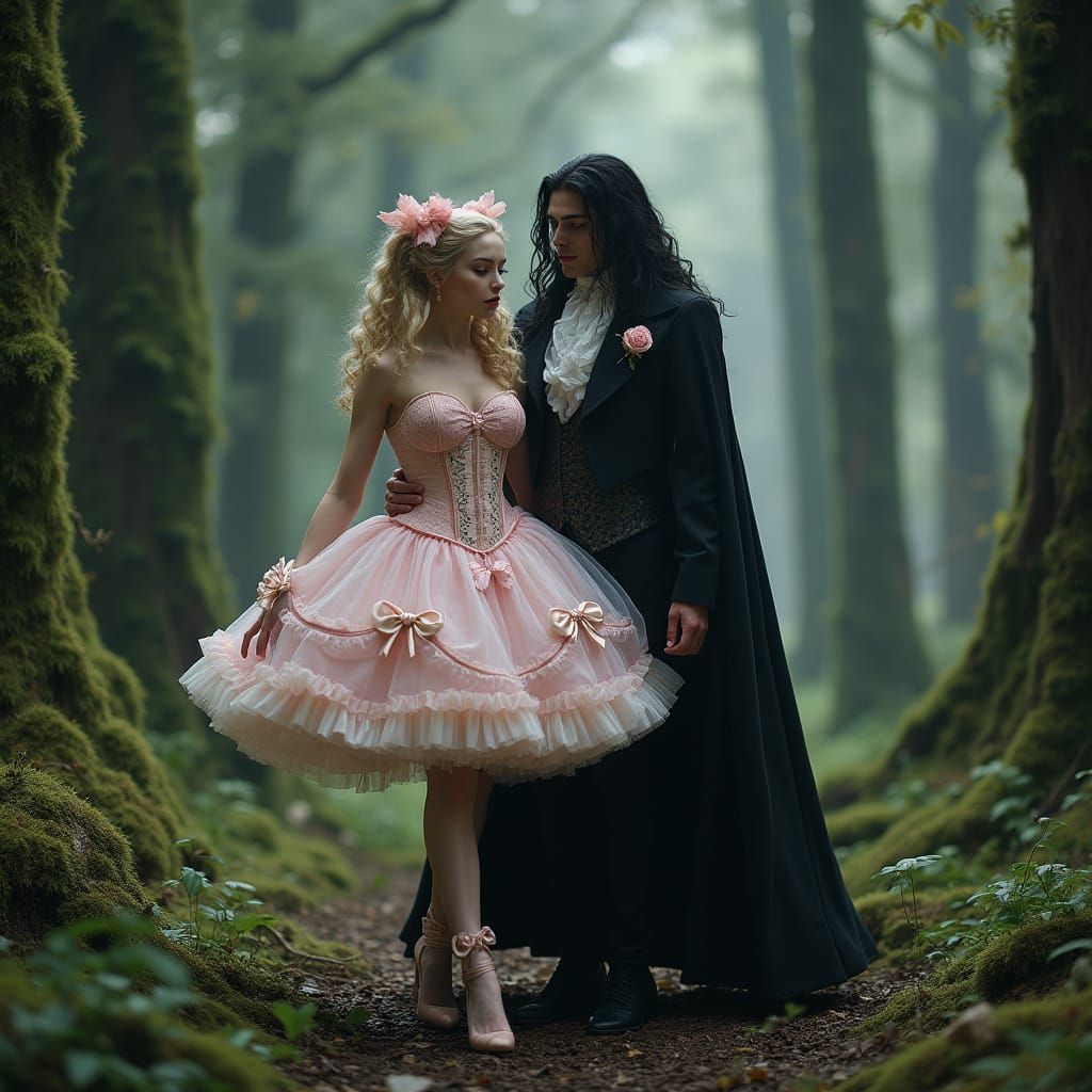 Vampire King Strolls with Enchanted Ballerina in Whimsical F...