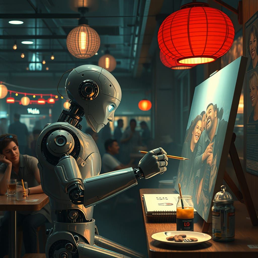 Lonely Robot Creates Art in a Bustling Cafe