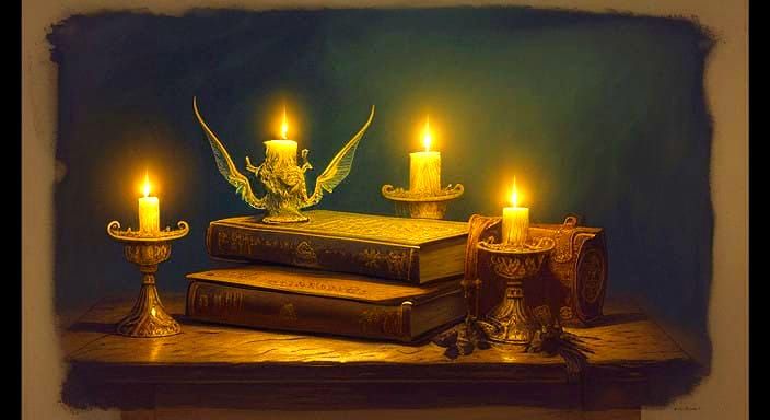Mystical Leather Tome Beside Candlelight in High Fantasy