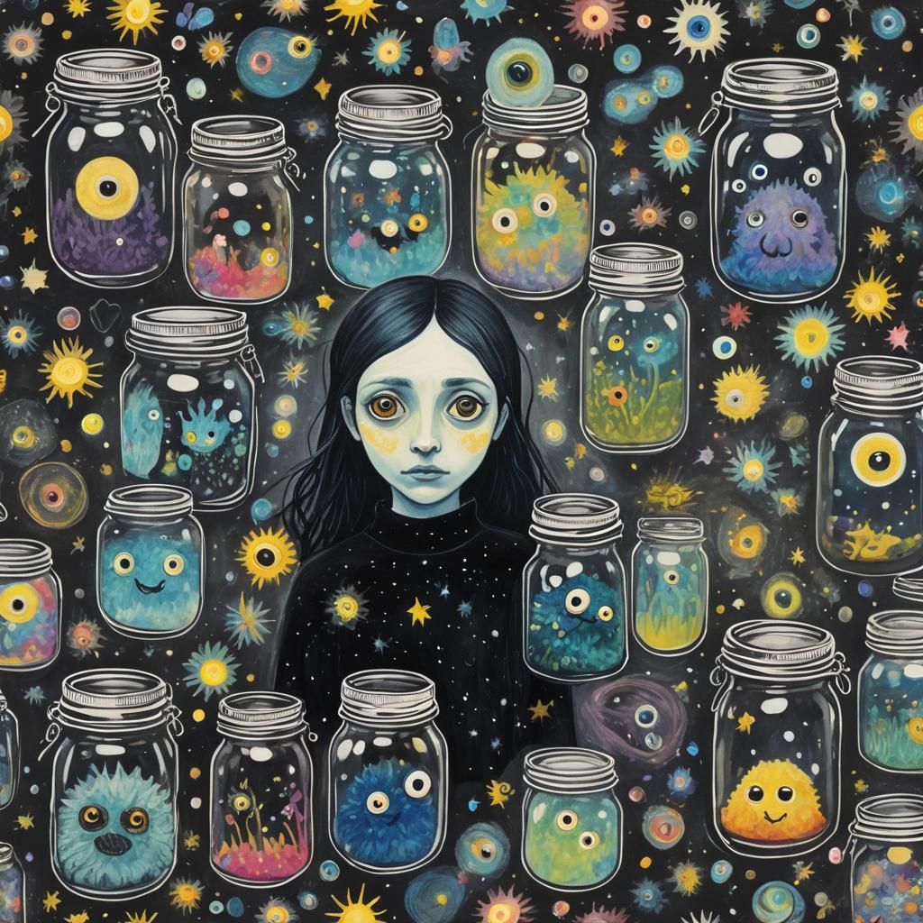 Gothic Creature with Googly Eyes in Van Gogh Style