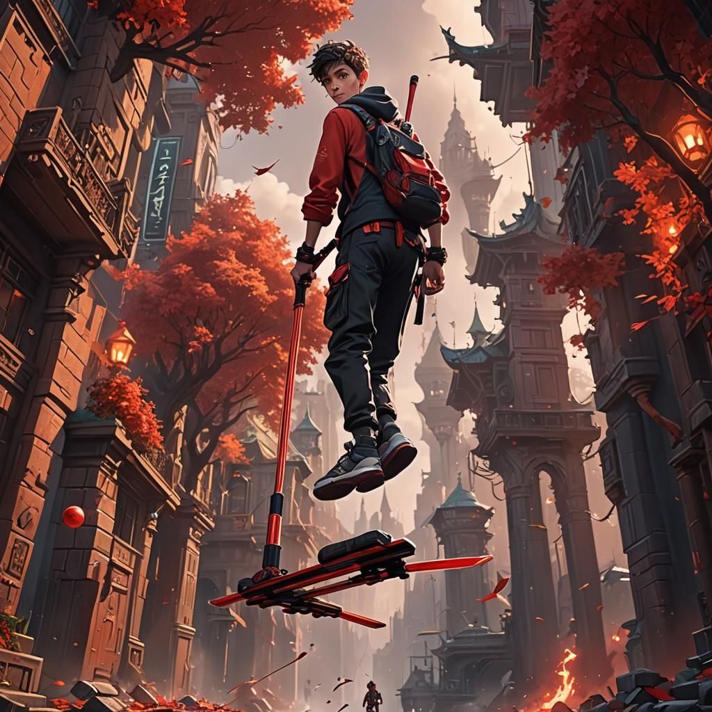 Boy on a Red Pogo Stick: Fantasy Concept Art