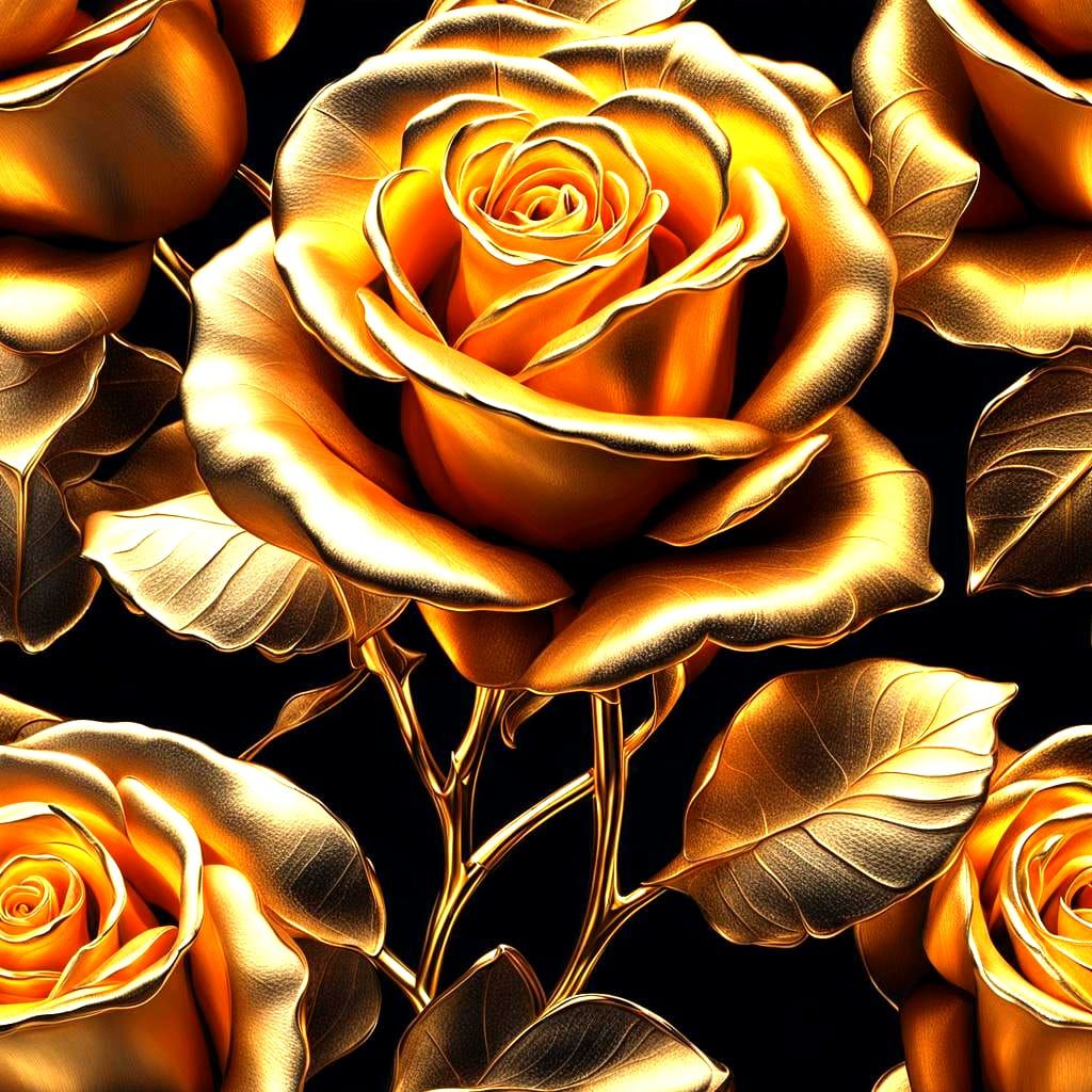 Beautiful Golden Rose in 3D Style on Black