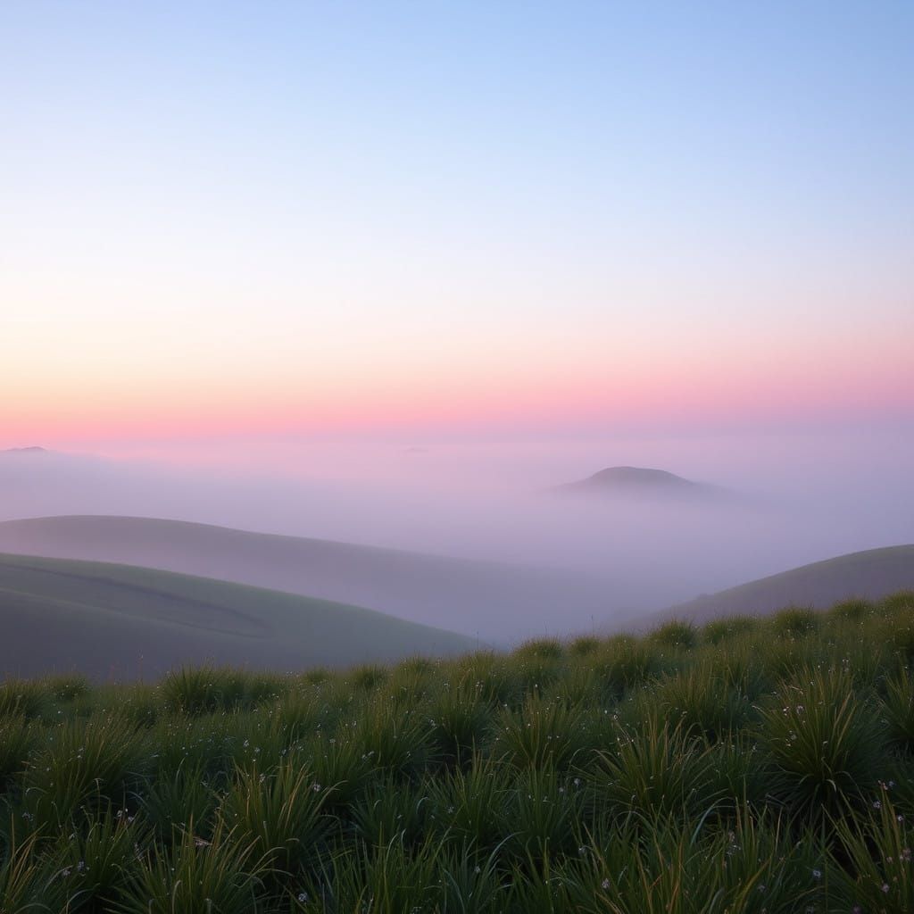 Ethereal Dawn Landscape in Soft Pastel Hues