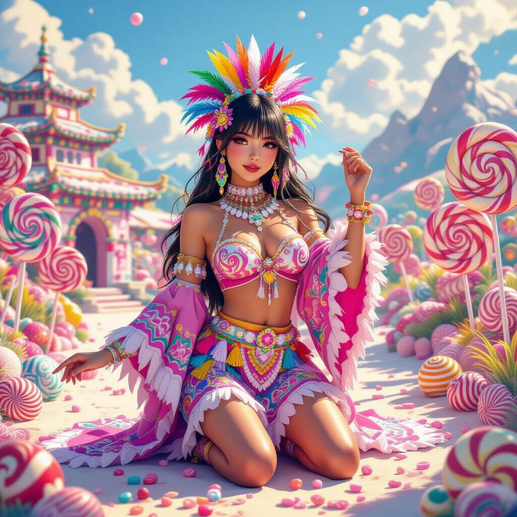 Aztec Lady in Candyland: A Hyperrealistic Digital Illustrati...