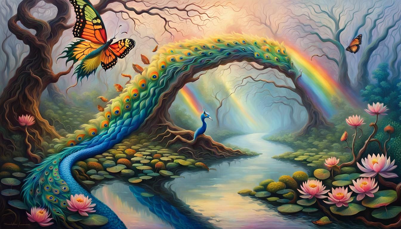 Surreal Dragon Hybrid in Dreamlike Oil Painting