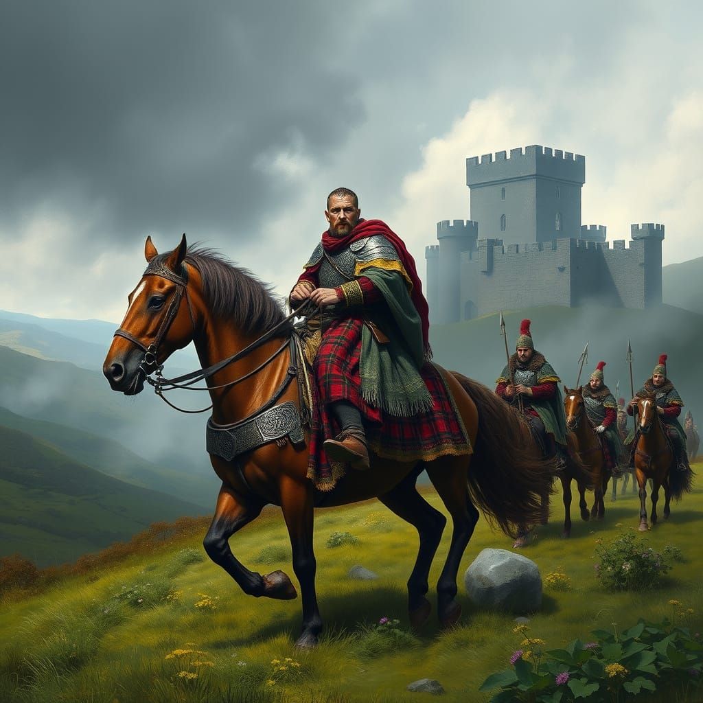 Medieval Earl Leads Scottish Clansmen Procession Across Emer...