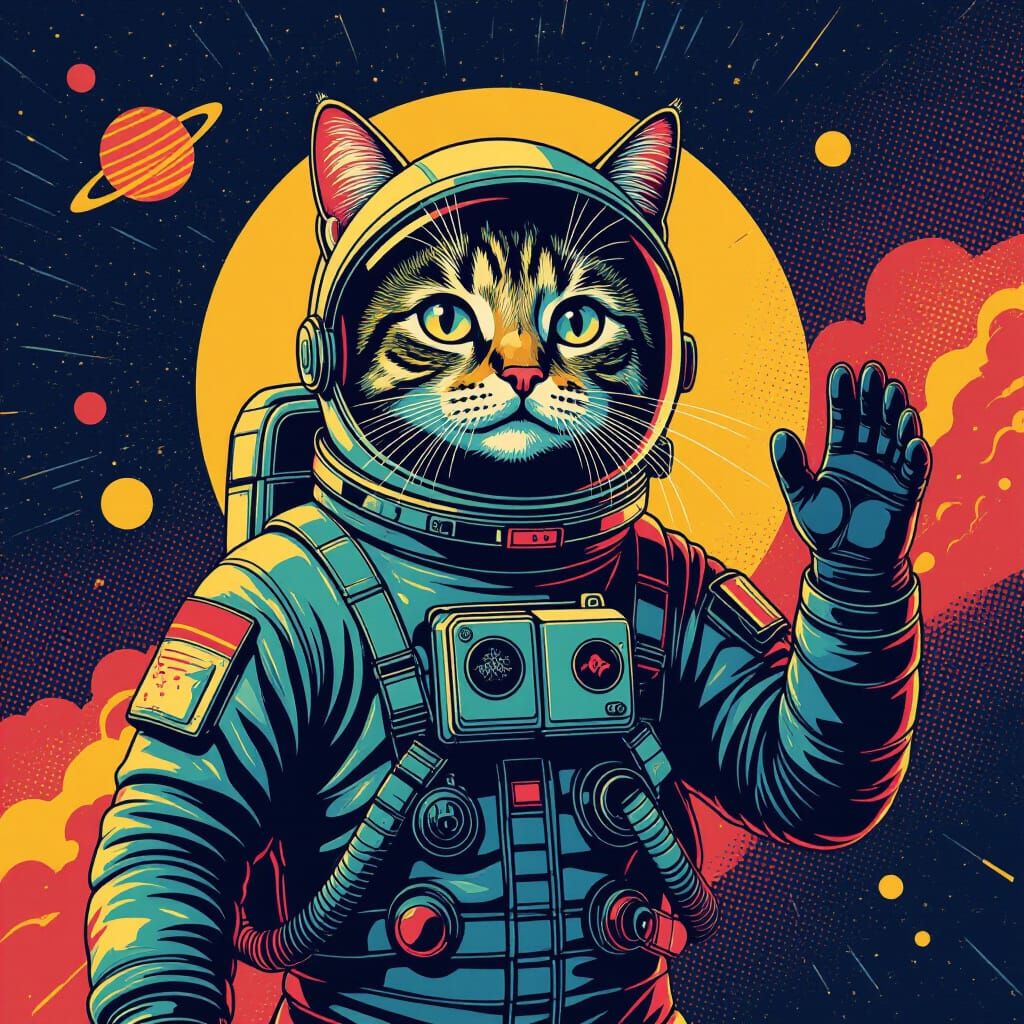 Cat Astronaut in Space: Pop Art Screen Print