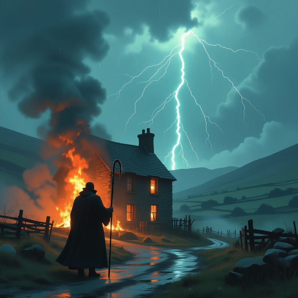 Burning Cottage: A Shepherd in the Storm