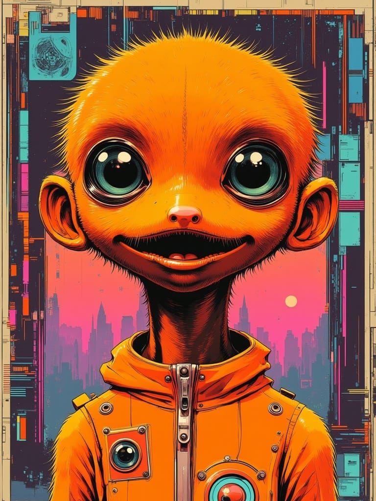 Retro Futuristic Furry Alien in 80s Album Art Style