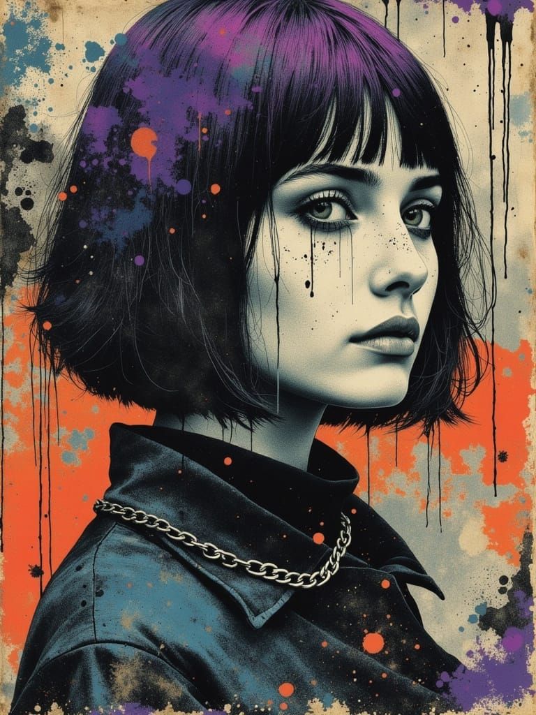 Gothic Portrait of a Woman with Purple Hair