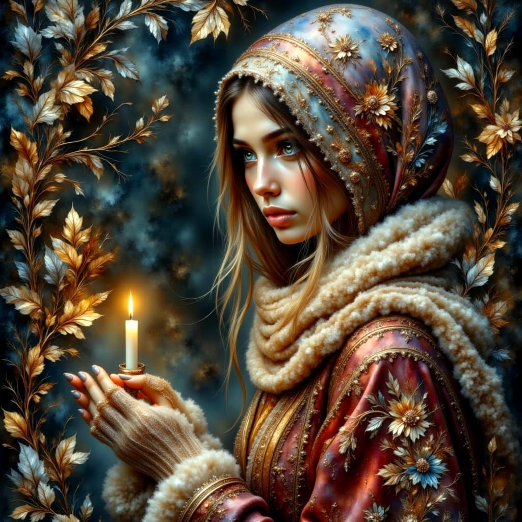 Candlelit Metallic Figure in Soft Romance Style