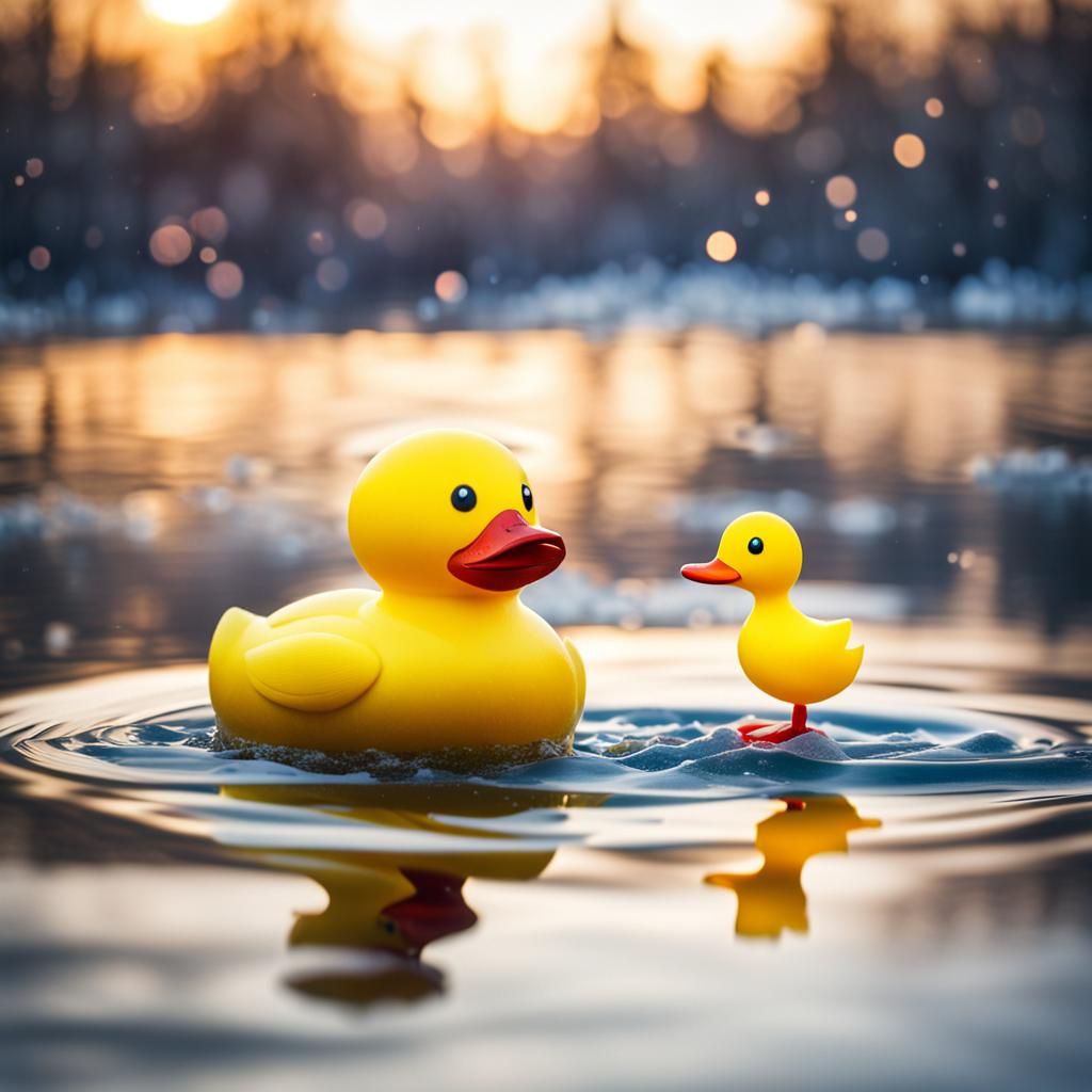 Yellow Duck Swimming in Lava Lamp Lake