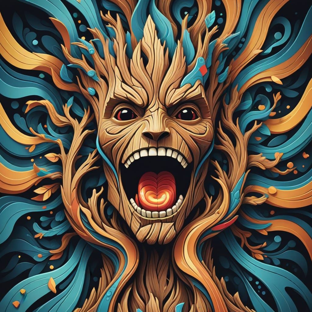 Abstract Fractal Groot in Gouache Style